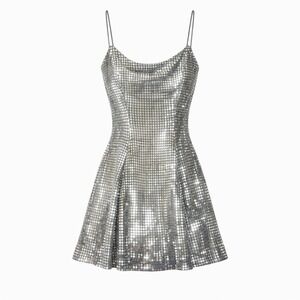 Vintage Y2K Dress Womens 10 Silver Sequin Night Out Retro Disco Party Statement